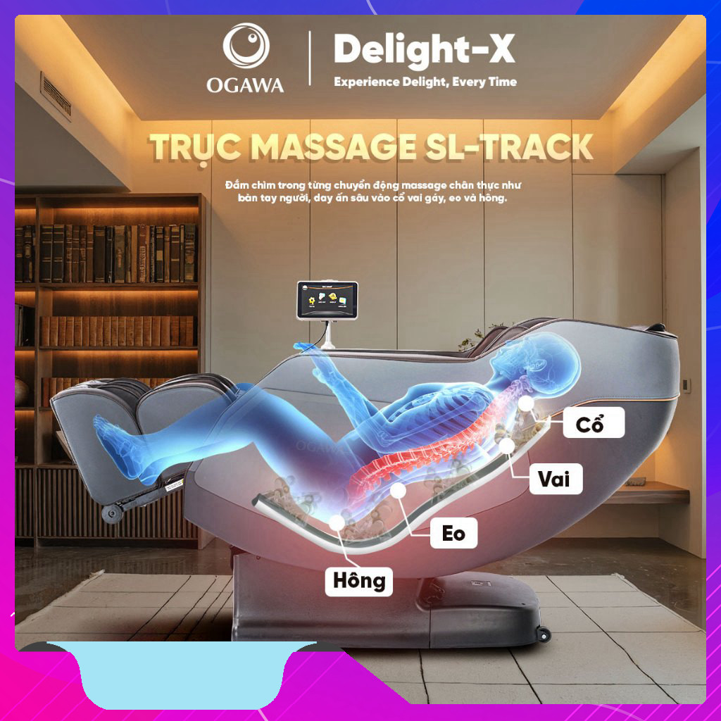 nhắn shop đặt hàng_  Ghế massage OGAWA Delight X Trục SL Track, con lăn di chuyển 3D kết hợp con lăn