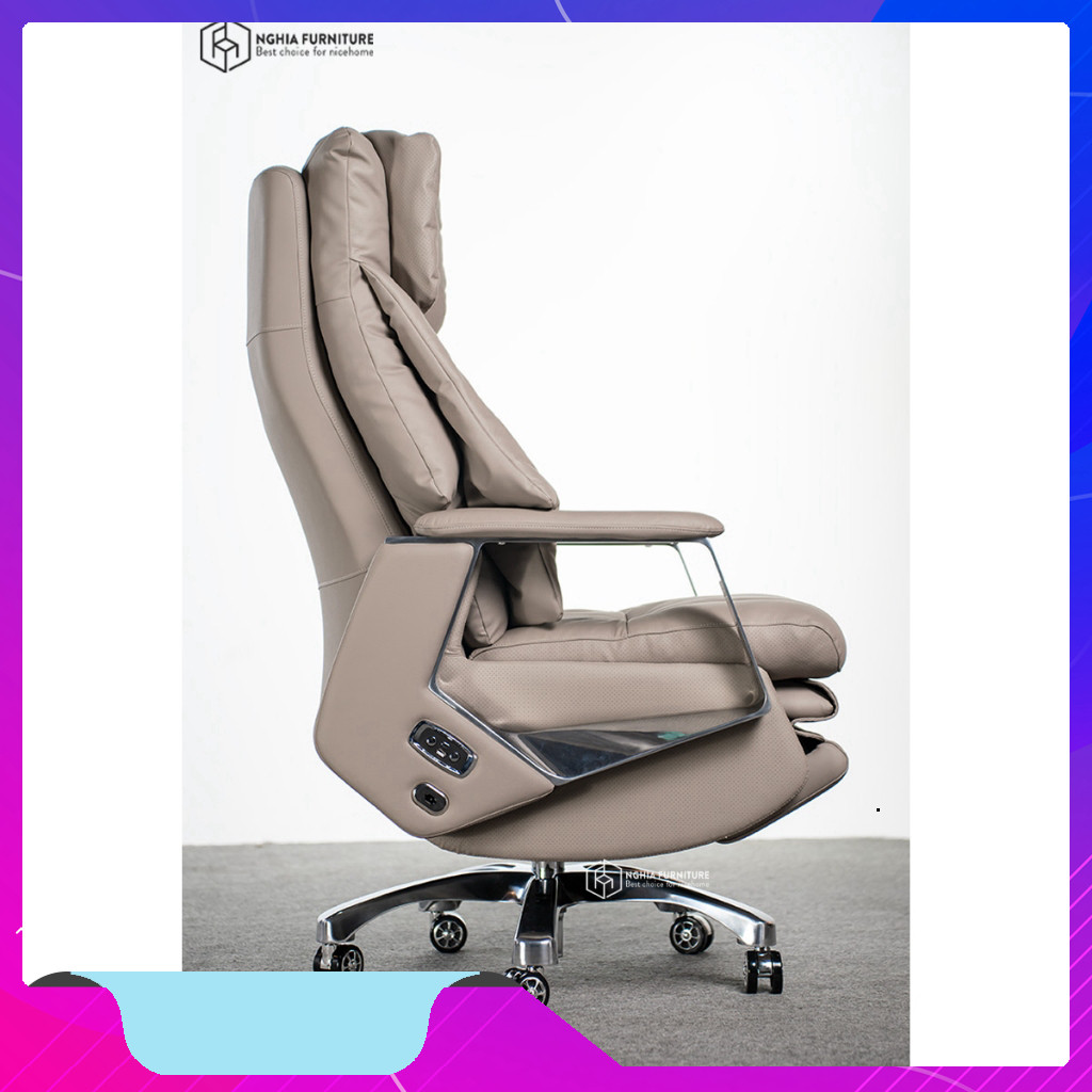 nhắn shop đặt hàng_  Ghế giám đốc Nghia furniture Master pro 3, Da bò, massagen 2 chế độ, lưng công 