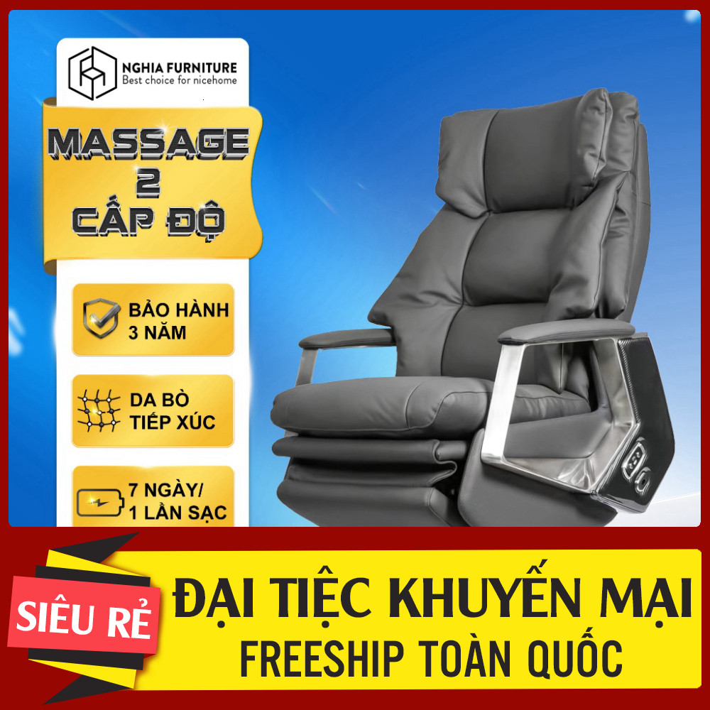 ib nhận mã giảm_ Ghế giám đốc Nghia furniture Master pro 3, Da bò, massagen 2 chế độ, lưng công thái