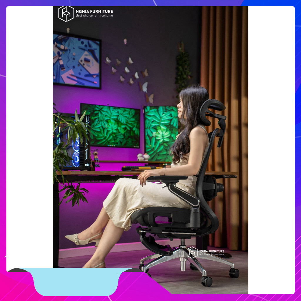 nhắn shop đặt hàng_  Ghế công thái học Nghia Furniture ErgoMass, Tính năng massage 2 chế độ, ngả ghế