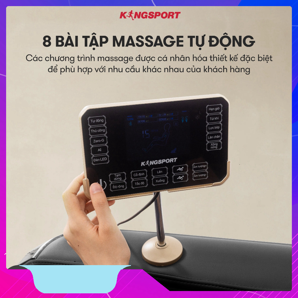 nhắn shop đặt hàng_  Ghế massage KINGSPORT Standard G5 NEW BLACK cao cấp con lăn 3D với 8 bài tập, m