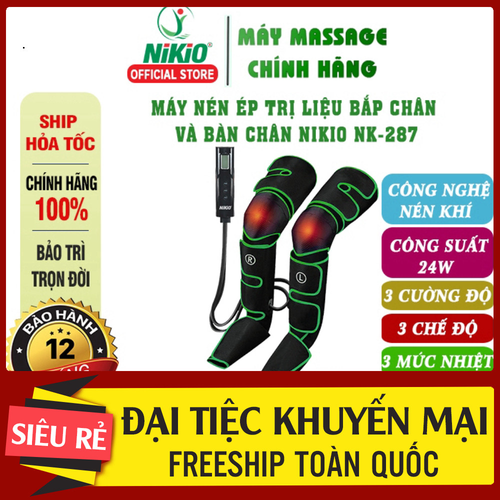 ib nhận mã giảm_ Máy massage chân nén ép trị liệu suy giãn tĩnh mạch chân Nikio NK287, có nhiệt sưởi