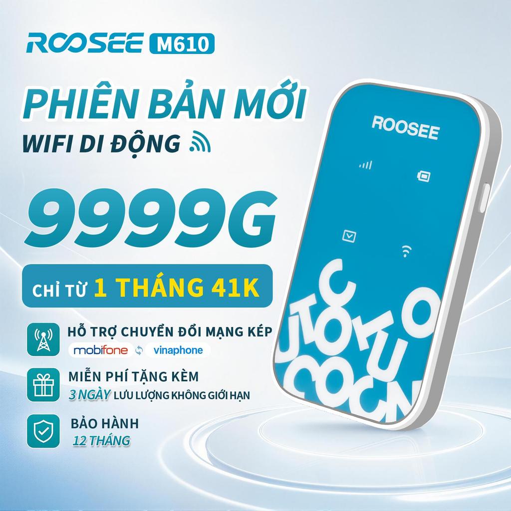 ROOSEE M610 - WiFi Di Động 4G, Pin 2100mAh, Hỗ Trợ kết nối 8 Thiết Bị,Internet Không Giới Hạn Chỉ 41