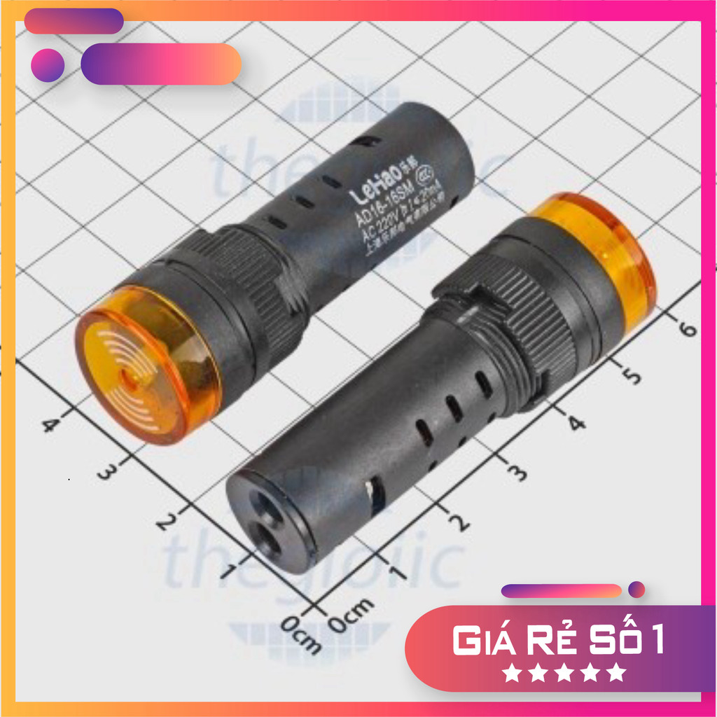 AD16-16SM Đèn Còi Báo Màu Vàng 16mm 220VAC Điện Tử Thường Tín