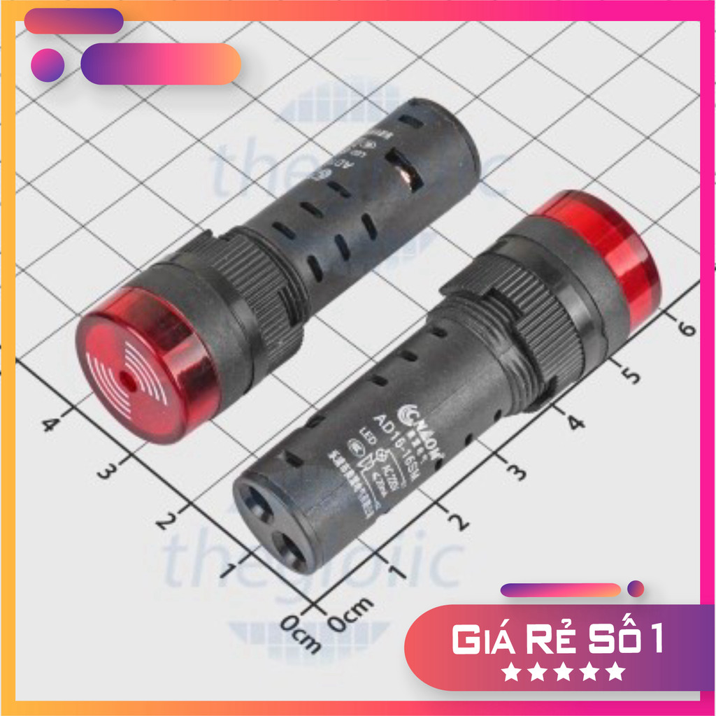 AD16-16SM Đèn Còi Báo Màu Đỏ 16mm 220VAC Điện Tử Thường Tín