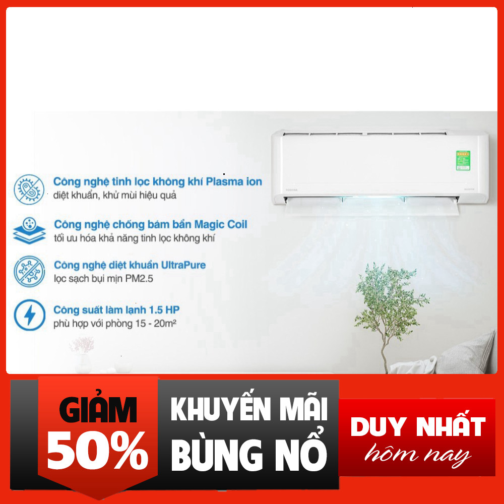 Máy Lạnh Inverter Toshiba 1.5HP RAS-H13E2KCVG-V Miễn Phí Lắp Đặt