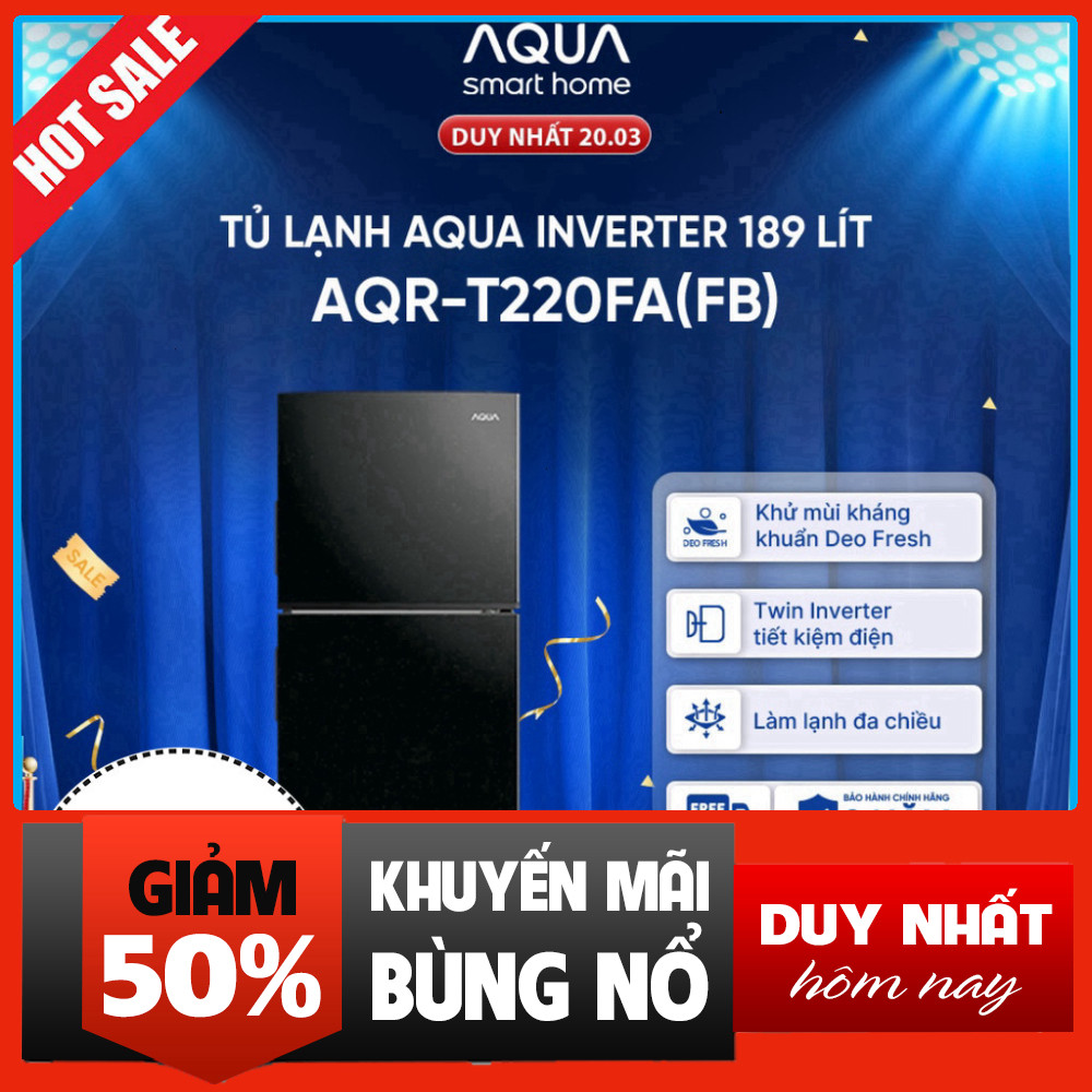 Tủ Lạnh Inverter Aqua 189L Tiết Kiệm Điện Di Động Khuyến Mại Miễn Phí Lắp Đặt AQR-T220FA(FB)