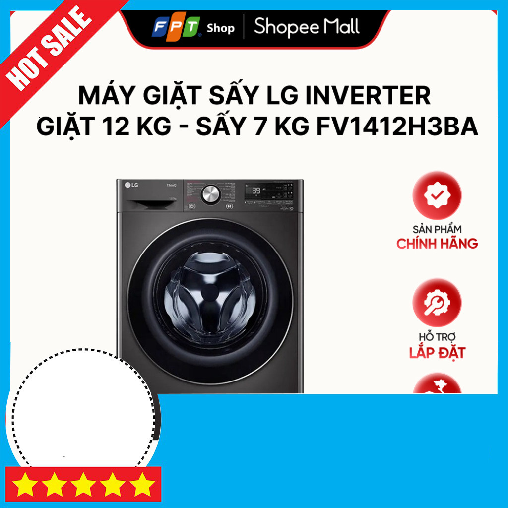 Khuyến mãi  Máy Giặt Sấy LG Inverter 12kg FV1412H3BA Chính Hãng giao toàn quốc