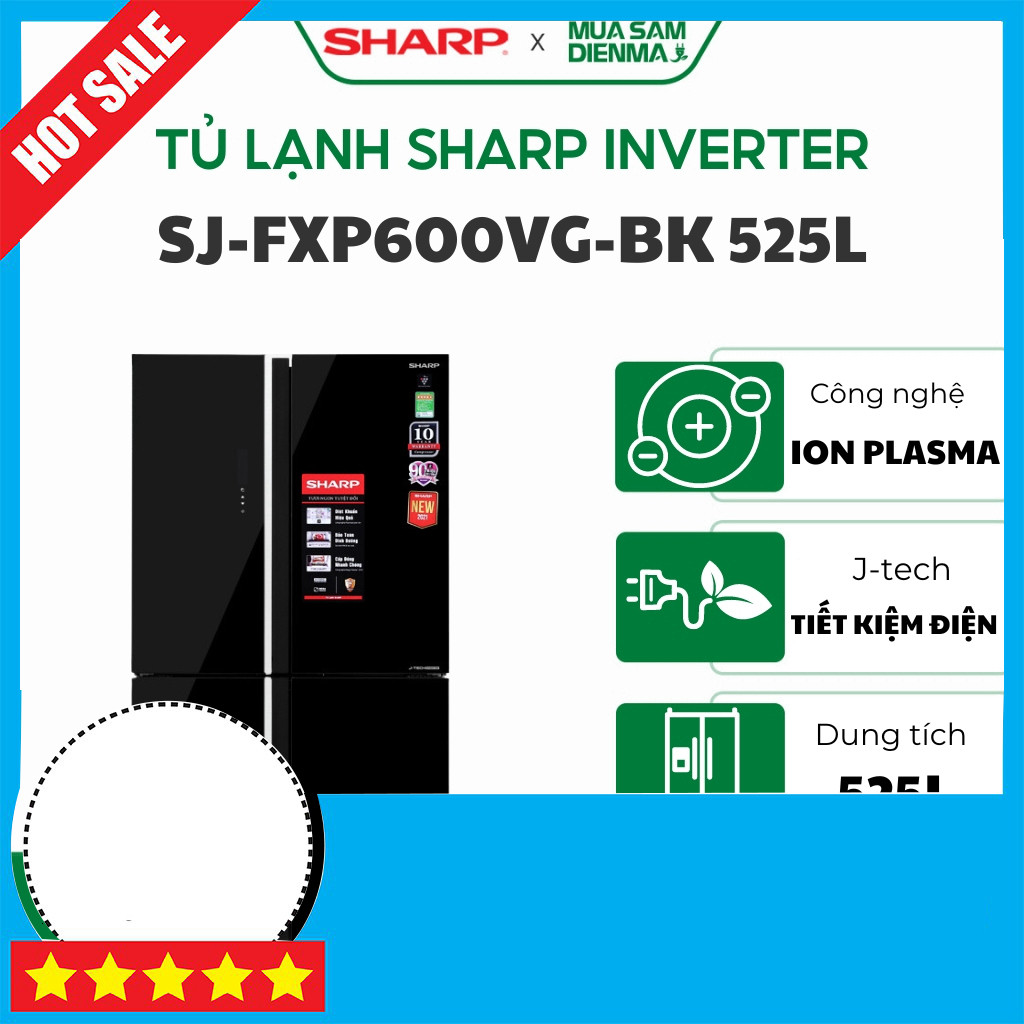 Khuyến mãi  Tủ lạnh Sharp SJ-FXP600VG-BK Inverter 525 Lít 4 cửa Bộ lọc Nano khử mùi Cao cấp Giao toà