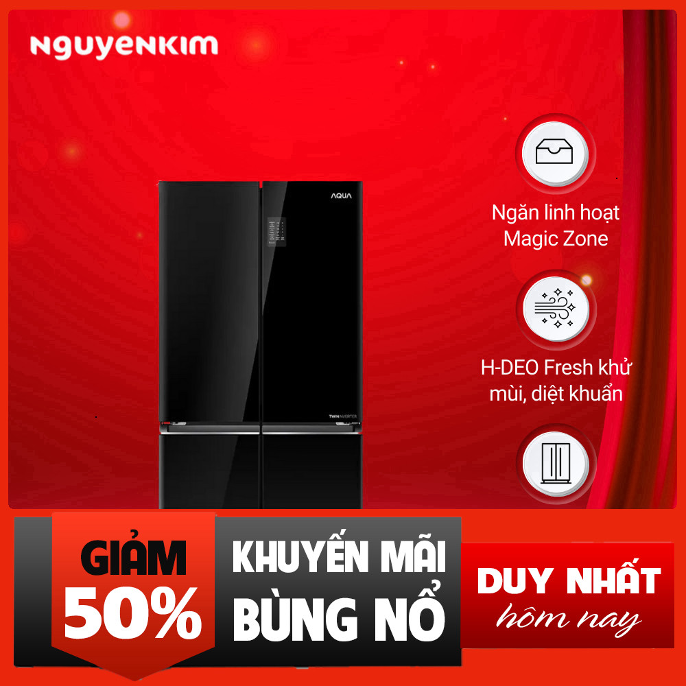 Tủ lạnh Aqua 4 cánh Inverter 469 lít ngăn đông dưới AQR-M536XA