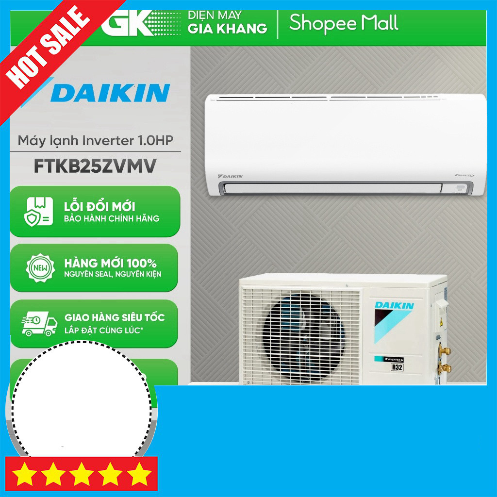Khuyến mãi  Máy Lạnh Inverter DAIKIN FTKB25ZVMV/RKB25ZVMV 1 HP Toàn Quốc Giao toàn quốc