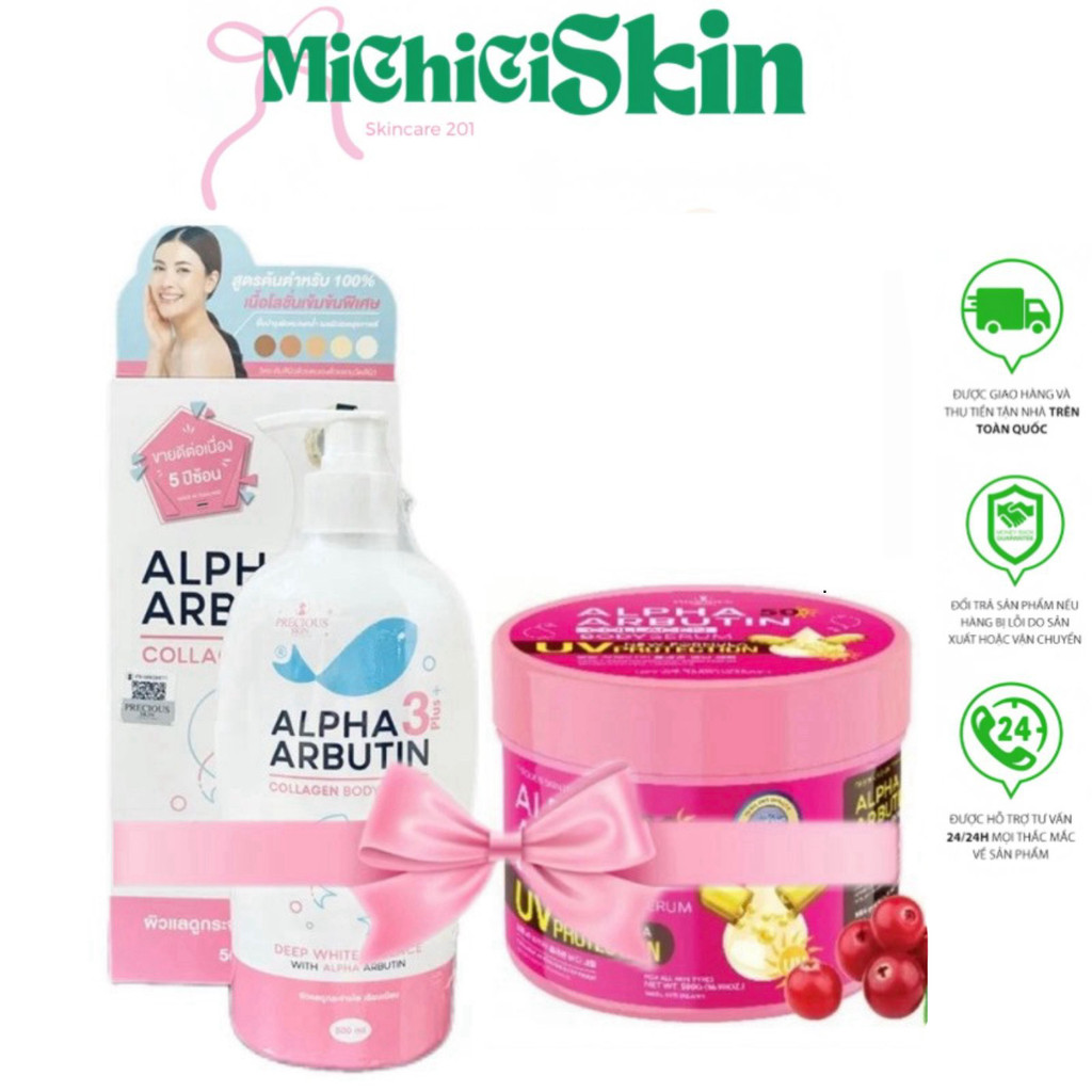 [Chính Hãng] Combo Dưỡng Thể Alpha Arbutin 500ml và Serum Alpha Arbutin UV 500g Auth