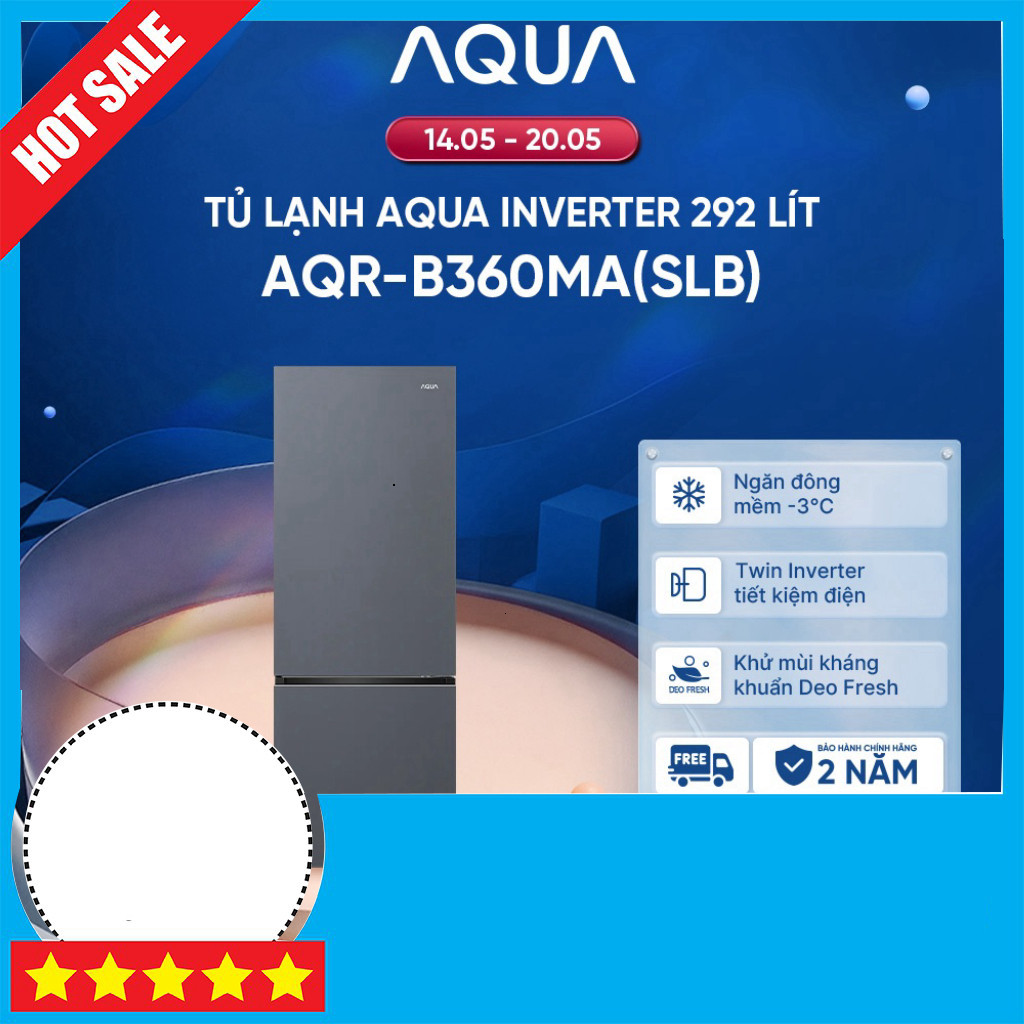 Khuyến mãi  Tủ Lạnh Aqua 292L AQR-B360MA(SLB) Dưới Chính Hãng Bảo Hành 2 Năm Giao toàn quốc