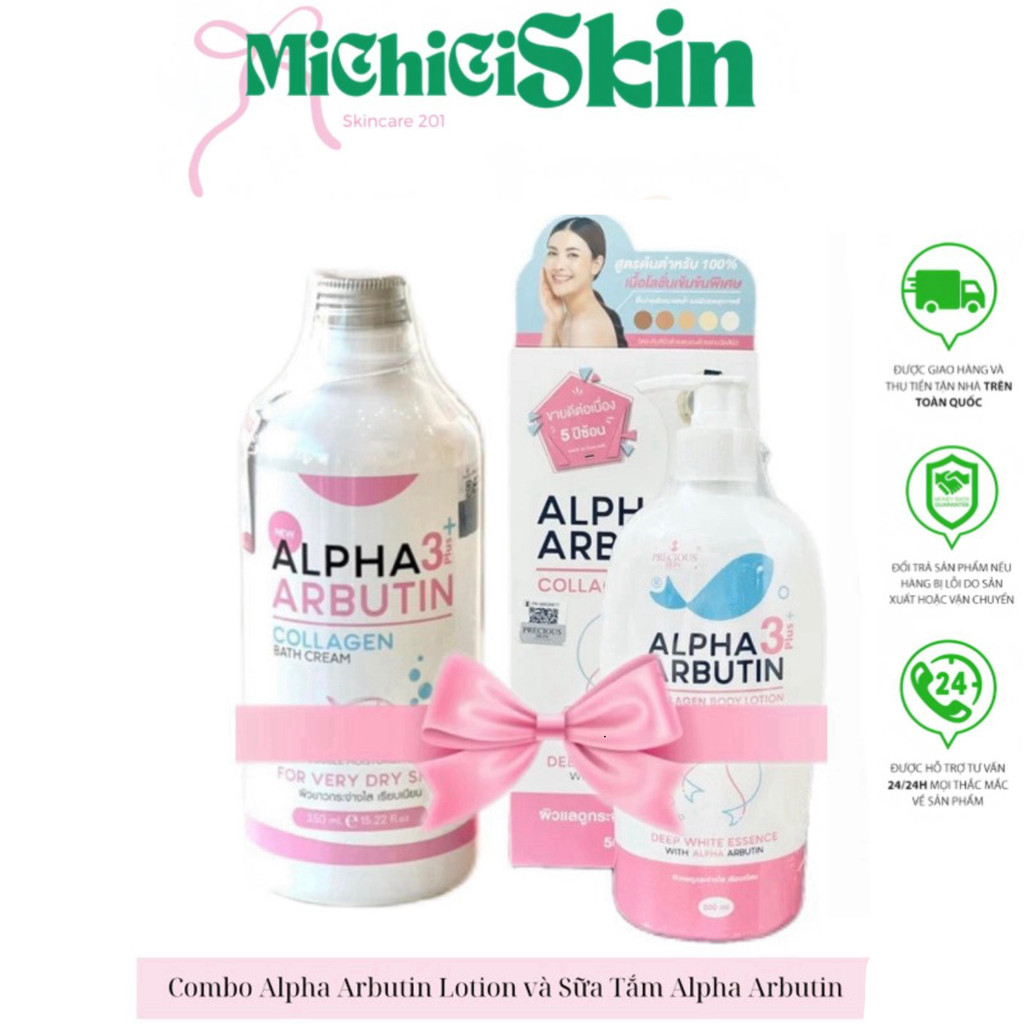 [Chính Hãng] Combo Dưỡng Thể Alpha Arbutin 500ml và Sữa Tắm Alpha Arbutin 350ml Auth