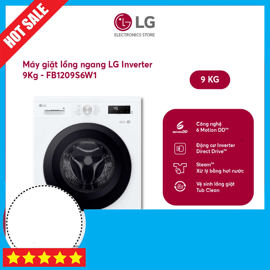 Khuyến mãi  Máy Giặt LG Inverter 9Kg FB1209S6W1 Tích Hợp Công Nghiệp Giúp Vệ Sinh Sạch Đơn Giản giao