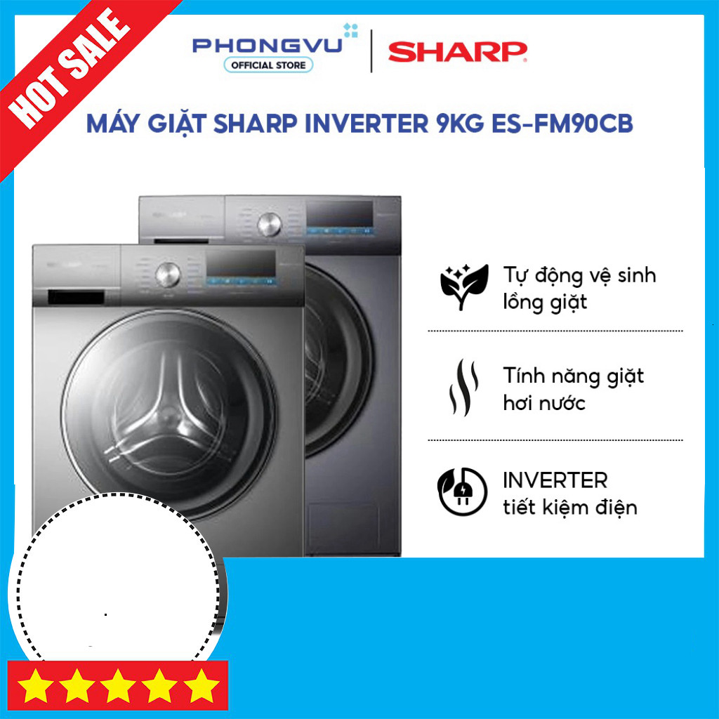 Khuyến mãi  Máy Giặt Sharp 9kg ES-FM90CB Inverter Lồng Ngang Giặt Bọt Khử Khuẩn giao toàn quốc
