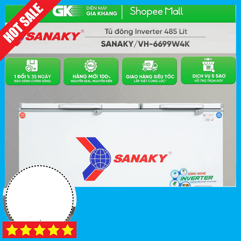 Khuyễn mãi Tủ Đông Sanaky Inverter VH-6699W4K 485 Lít Đa Năng Cao Cấp Miễn phí lắp đặt