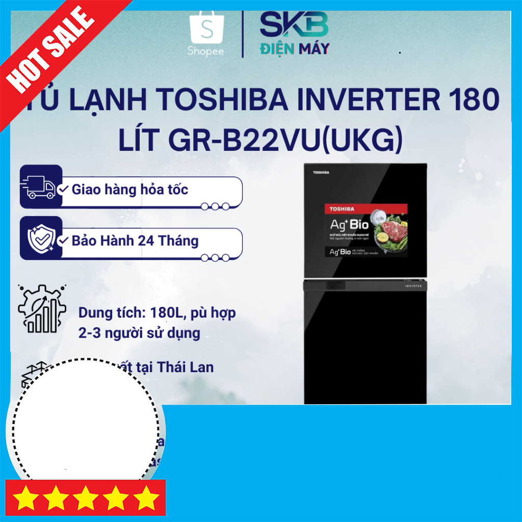 Khuyến mãi  Tủ Lạnh Inverter Toshiba 180 Lít Mẫu GR-B22VU(UKG) Cao Cấp Giao toàn quốc