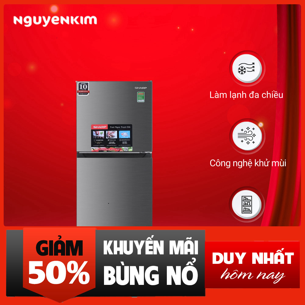 Tủ lạnh Sharp 2 cánhSJ-X215V-SL Inverter 197 lít có ngăn đông trên
