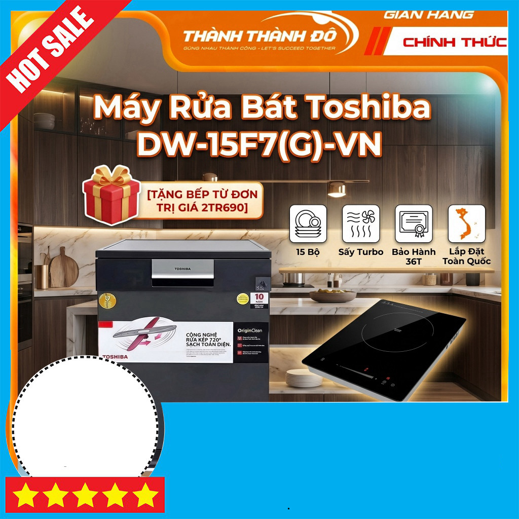 Khuyến mãi  Máy Rửa Bát Toshiba DW-15F7(G)-VN 15 Bộ Sấy Hé Cửa Chính Hãng giao toàn quốc