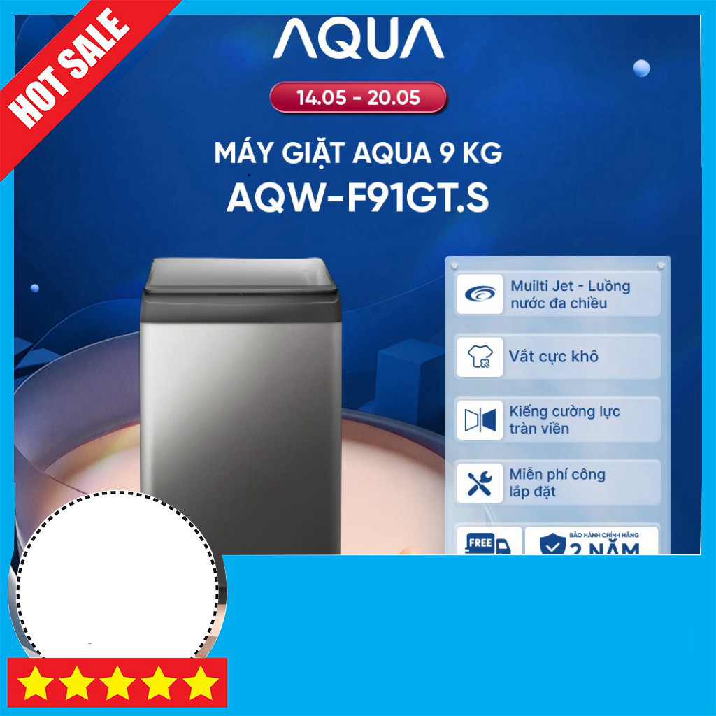 Khuyến mãi  Máy Giặt Cửa Trên 9kg Aqua AQW-F91GT Cao Cấp 2 Năm Bảo Hành giao toàn quốc