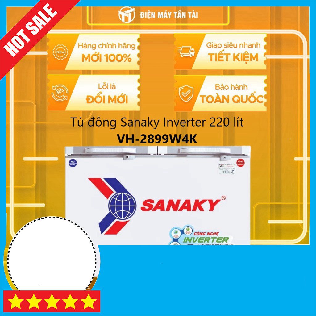 Khuyễn mãi Tủ đông Sanaky Inverter 220 lít Mát 1 Ngăn Đông 1 Ngăn Máy Lạnh VH-2899W4K Miễn phí lắp đ