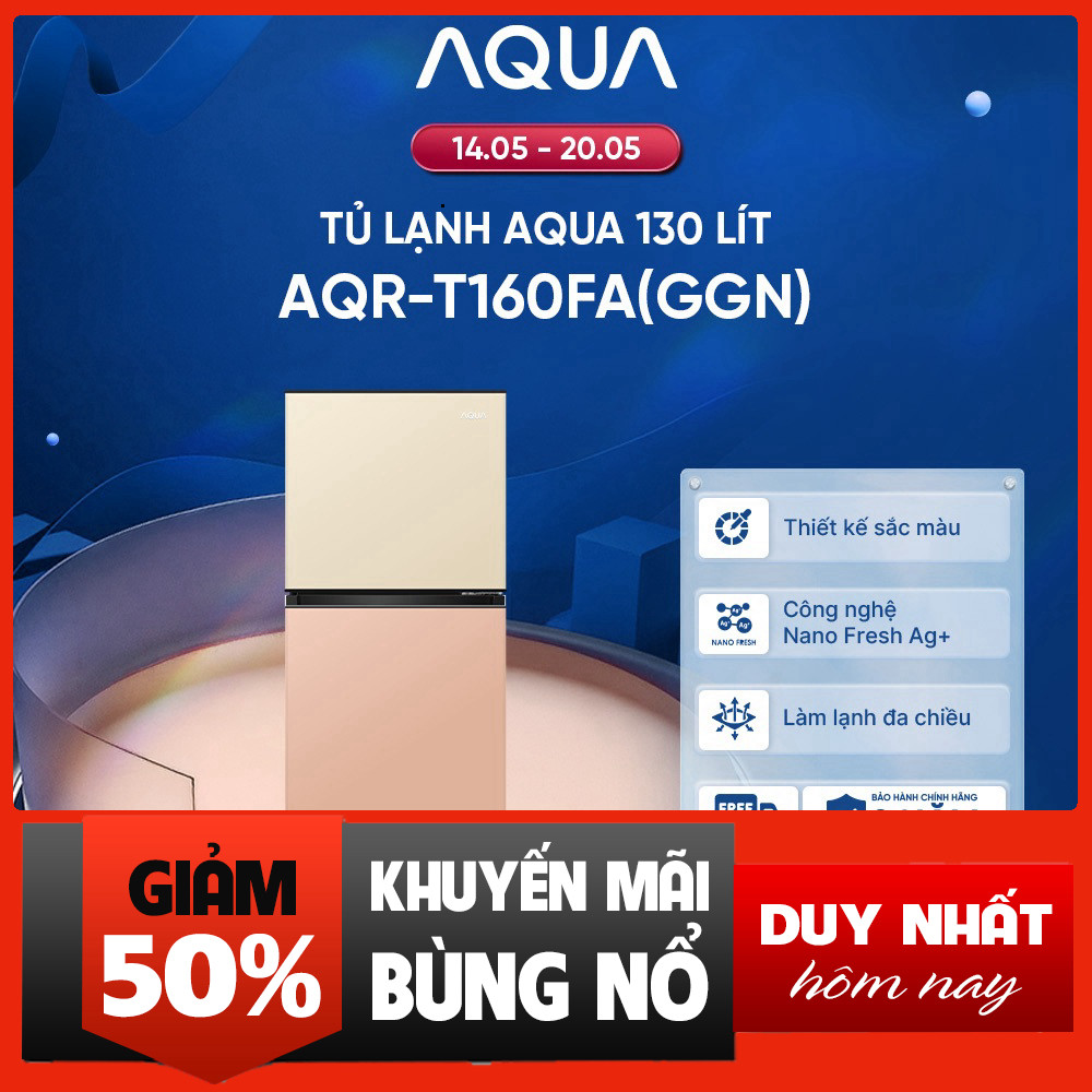 Tủ Lạnh Aqua 2 Cánh 130 Lít Chở Được Trên AQR-T160FA(GGN) Màu Be Hồng