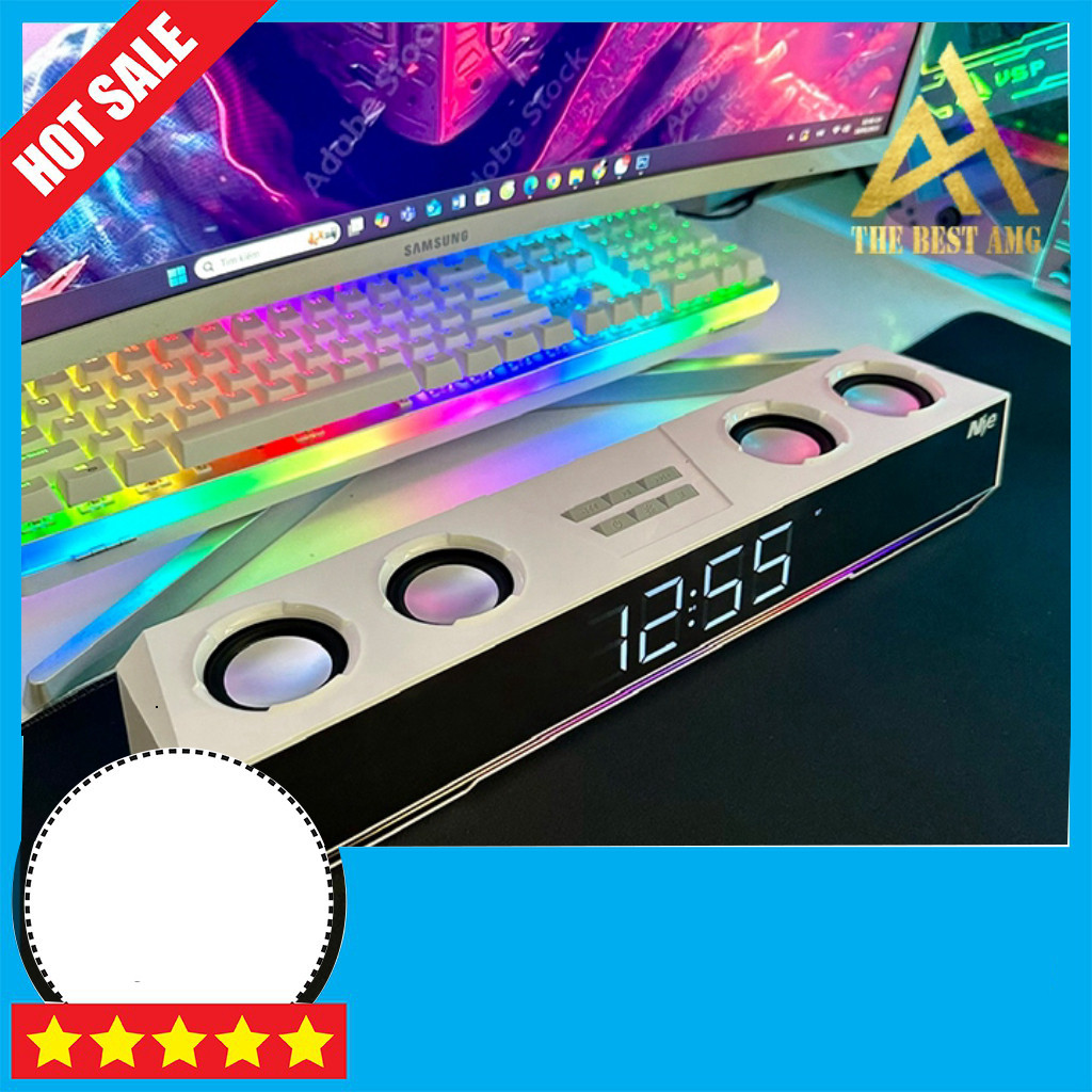 Khuyến mãi  Loa Thanh Soundbar Bluetooth PC NIYE V28 Màu Trắng LED RGB Có Đồng Hồ Led & Bass Mạnh Mi