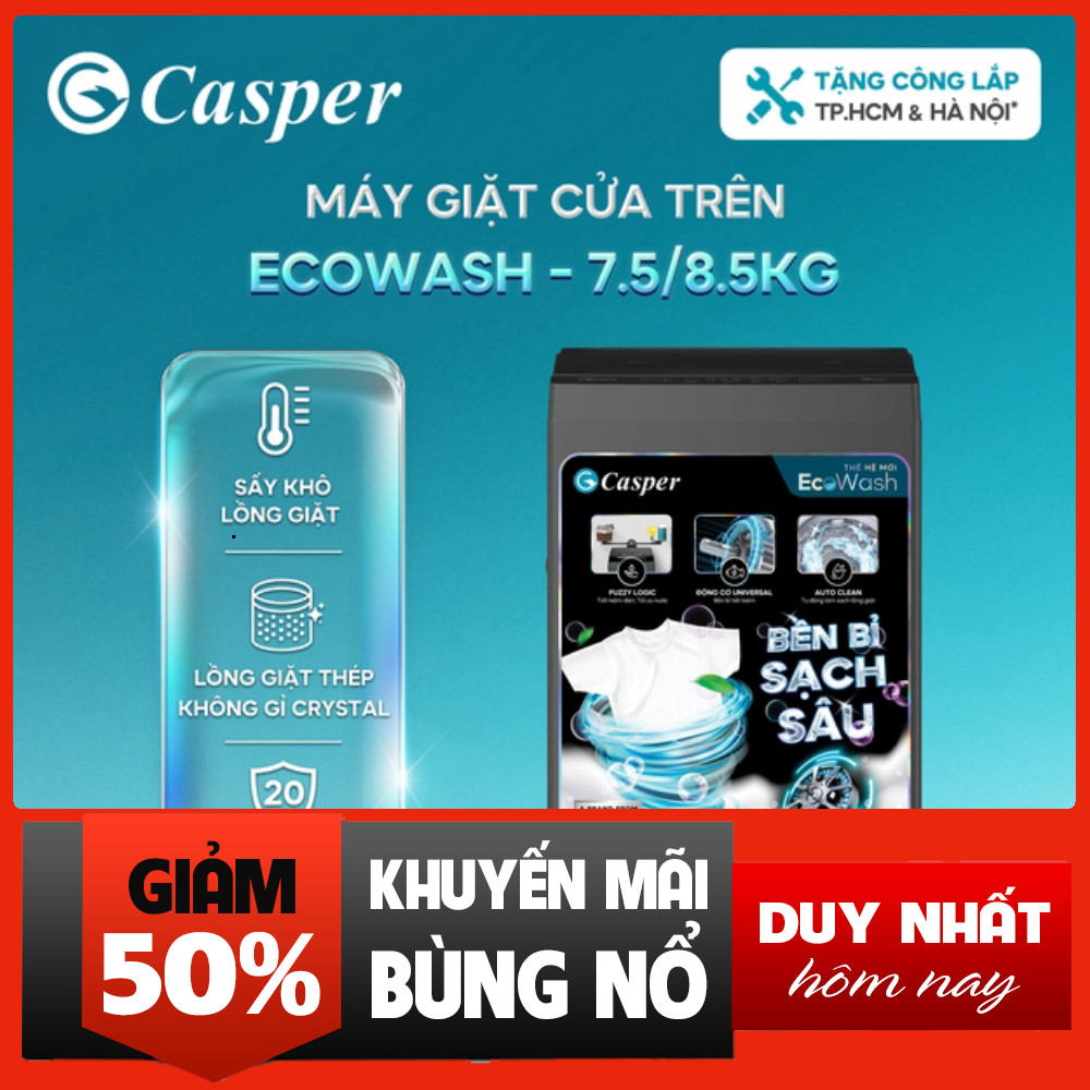 Máy Giặt Cửa Trên EcoWash WT-75NG1/WT-85NGKG Tự Động Rửa Trắng