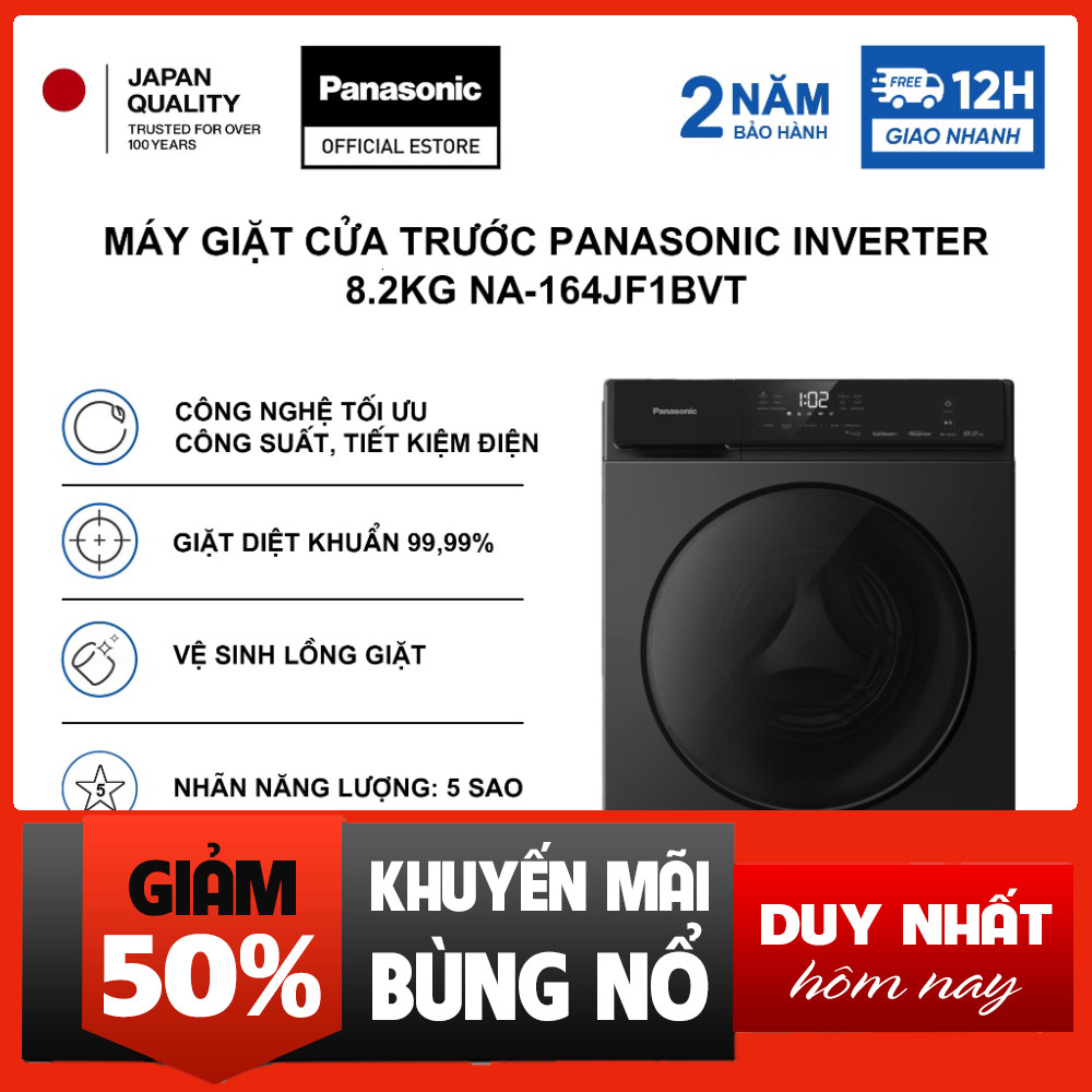 Máy Giặt Panasonic 8.2KG NA-164JF1BVT Cửa Trước Inverter Tận Hạn Sạch Khăn