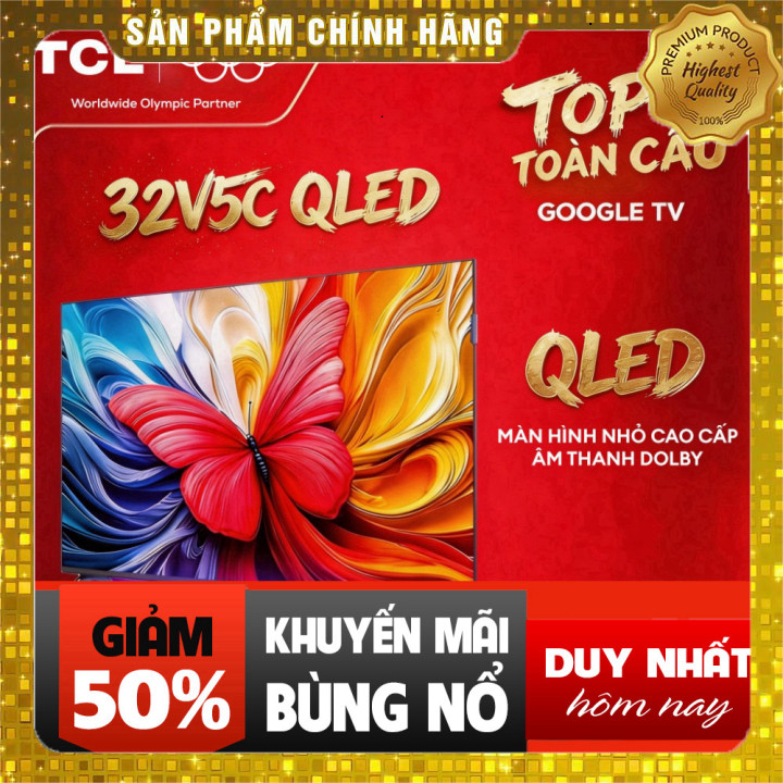 Tivi thông minh TCL 32 inch QLED Google TV HVA, Dolby Atmos