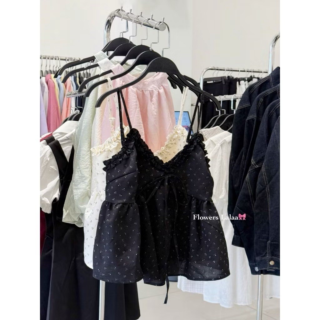 [HÀNG SẴN] Áo hai dây nâu phối bèo đang babydoll style đáng yêu mùa hè  “FOMI TOP” | BigBuy360 - bigbuy360.vn