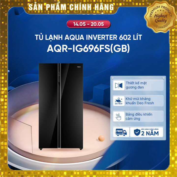 Tủ lạnh Aqua Side By Side Inverter 602 lít AQR-IG696FS(GB)