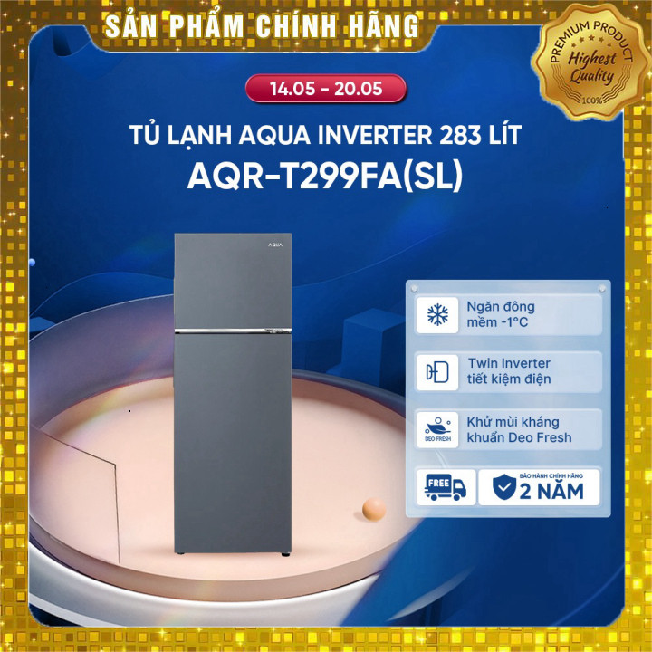 Tủ lạnh Aqua ngăn đông trên Twin Inverter 283L AQR-T299FA(SL) - BH chính hãng 2 năm