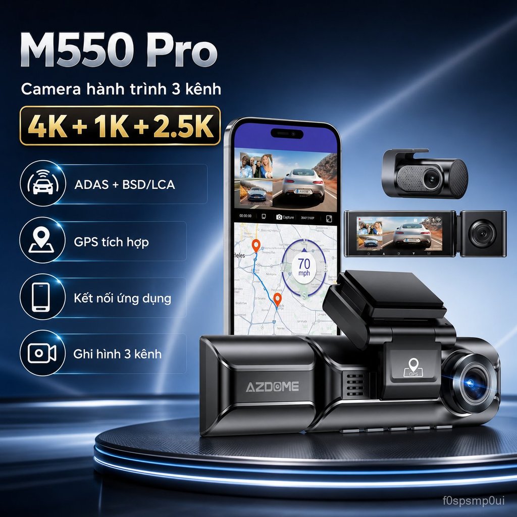 AZDOME Camera hành trình ba ống kính4K+1080P+1440P Tích Hợp WIFI GPS Hành trình của xe