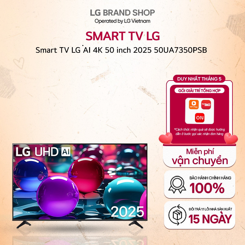 [ Chỉ giao miền Nam/Bắc ]50UA7350PSB - TV thông minh LG AI 4K 50 inch 2025
