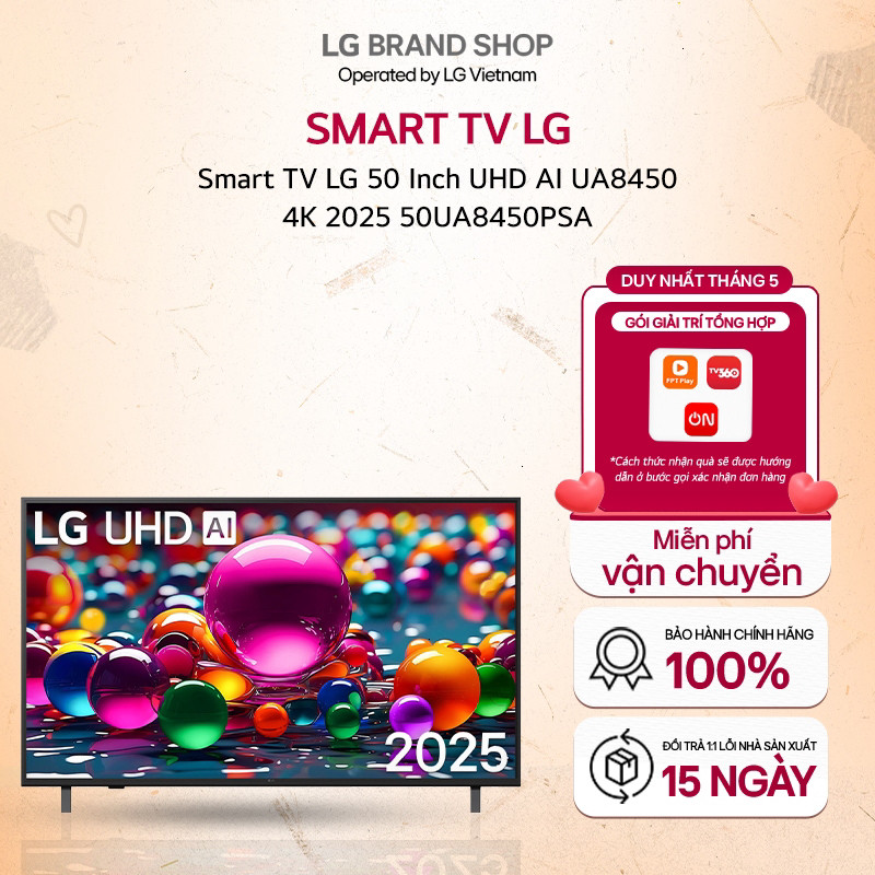 [ Chỉ giao miền Bắc] 50UA8450PSA - Smart TV LG 50 Inch UHD AI UA8450 4K 2025