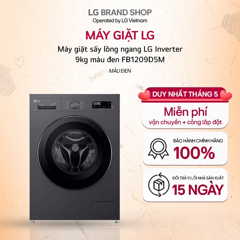 Máy giặt sấy lồng ngang LG Inverter 9kg màu đen FB1209D5M