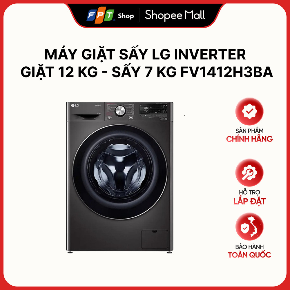 [Hàng chính hãng] Máy giặt sấy LG Inverter giặt 12 kg - sấy 7 kg FV1412H3BA