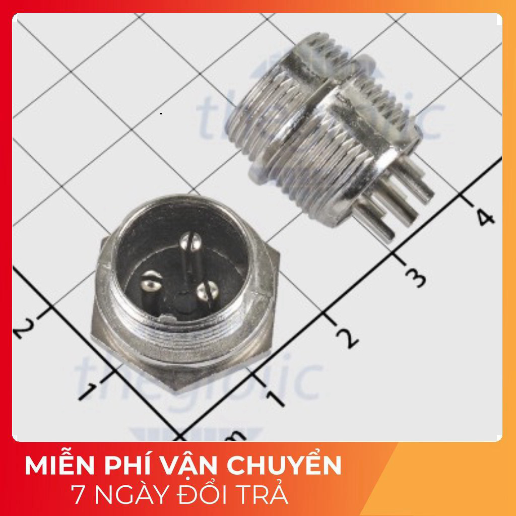 [3 Cái]- GX16-3P Đầu Nối Tròn Đực 3 Chân Thẳng Hàng 7A 125V Tech Linh Kiện