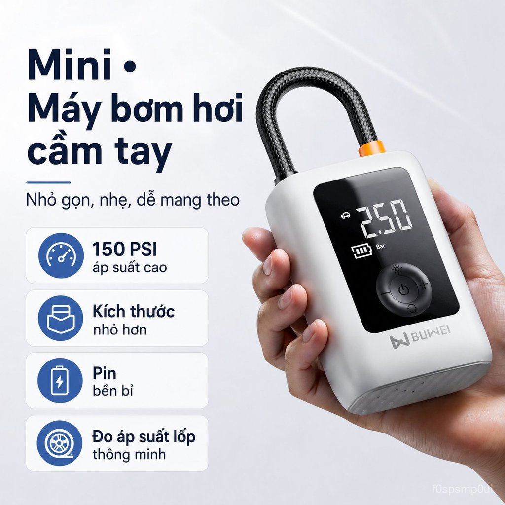 Buwei BUWEI Máy bơm hơi mini, siêu nhỏ và di động, dùng cho xe đạp, xe đạp đường trường, xe điện và 