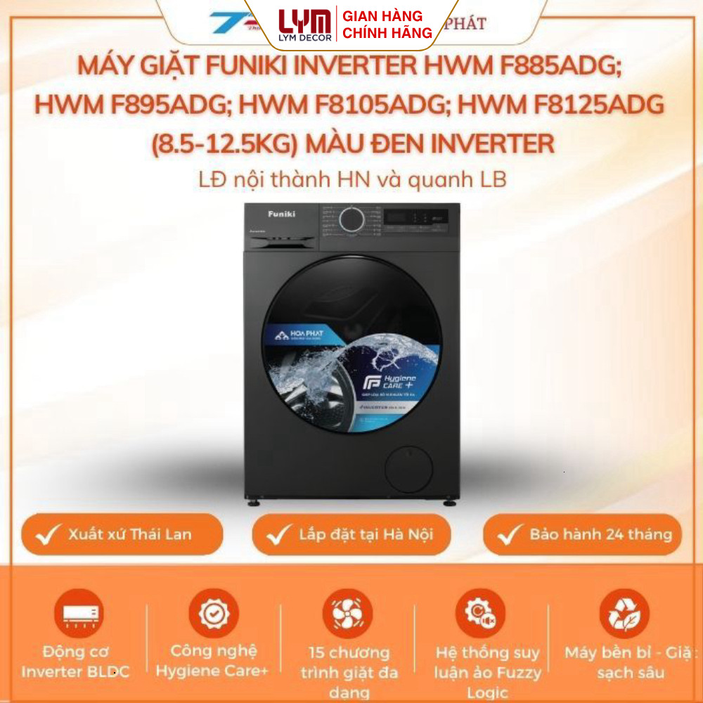 Máy giặt Funiki Inverter HWM F885ADG; HWM F895ADG; HWM F8105ADG; HWM F8125ADG (8.5-12.5kg) màu đen