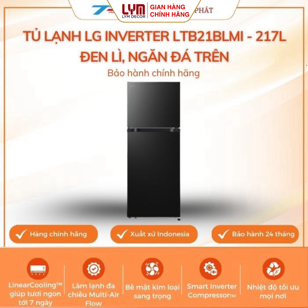 Tủ lạnh LG Inverter LTB21BLMI - 217L đen lì, ngăn đá trên| Bảo hành chính hãng