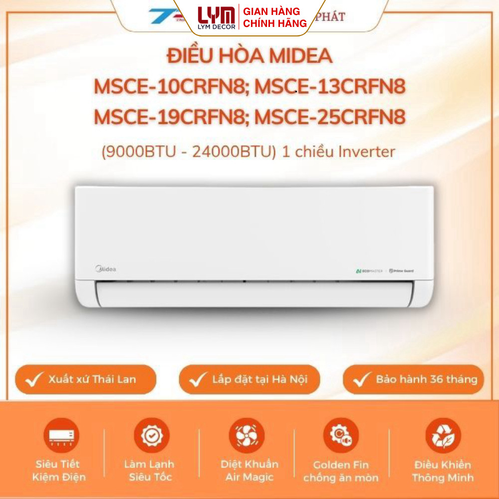Điều hòa Midea MSCE-10CRFN8;MSCE-13CRFN8;MSCE-19CRFN8;MSCE-25CRFN8(9000BTU-24000BTU)1 chiều Inverter