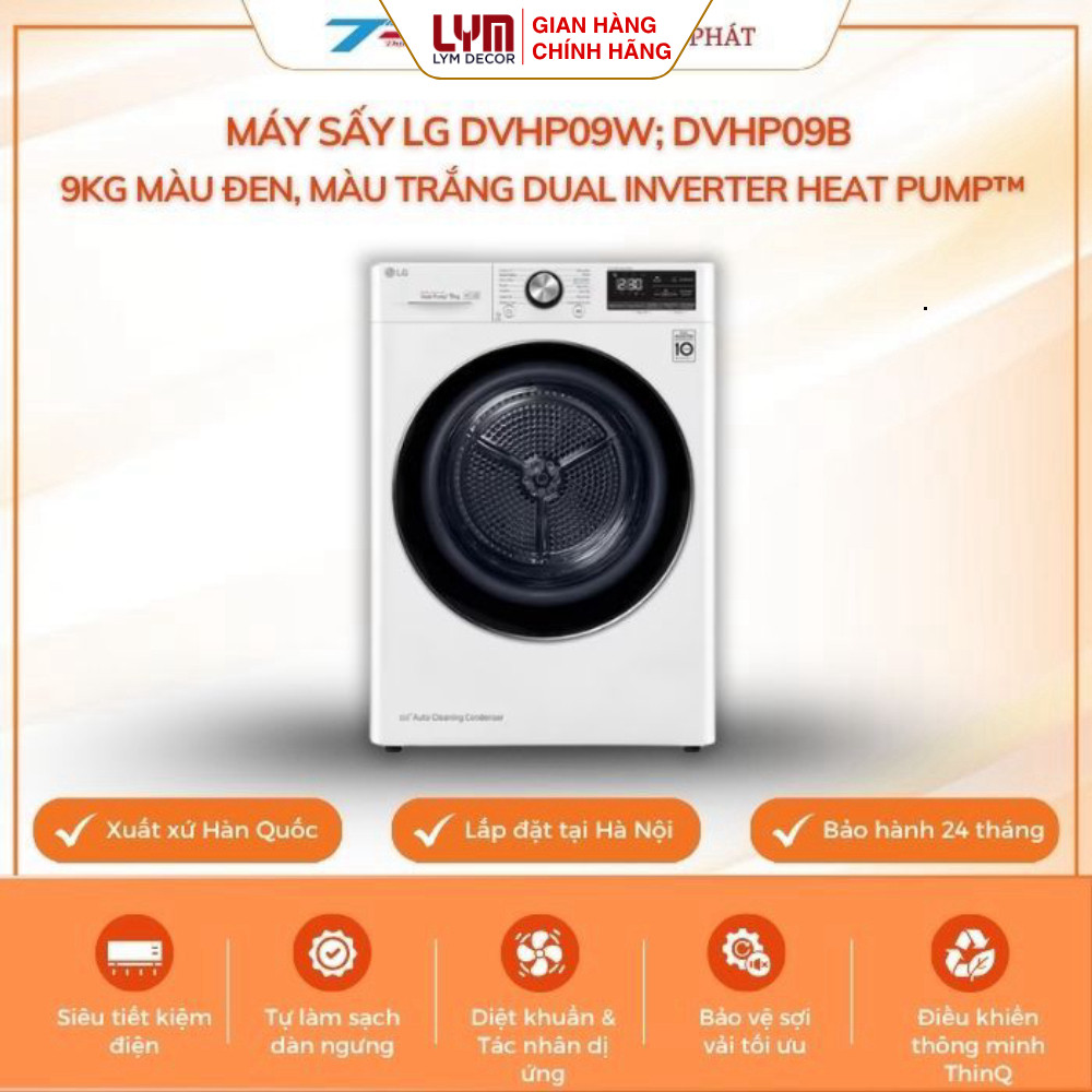 Máy sấy LG DVHP09W; DVHP09B  9kg màu đen, màu trắng DUAL Inverter Heat Pump™