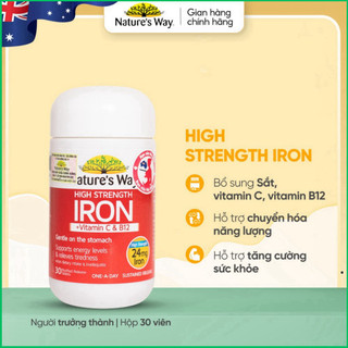 ChÍNH HÃNG - Viên Uống Nature’s Way High Strength Iron + Vitamin C B12 Bổ Sung Sắt Hữu Cơ Cho Người Lớn Hàm Lượng Cao