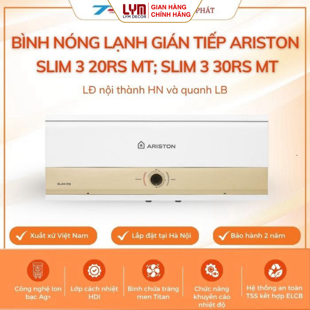 Bình nóng lạnh gián tiếp Ariston SLIM 3 20RS MT; SLIM 3 30RS MT |Bảo bành chính hãng