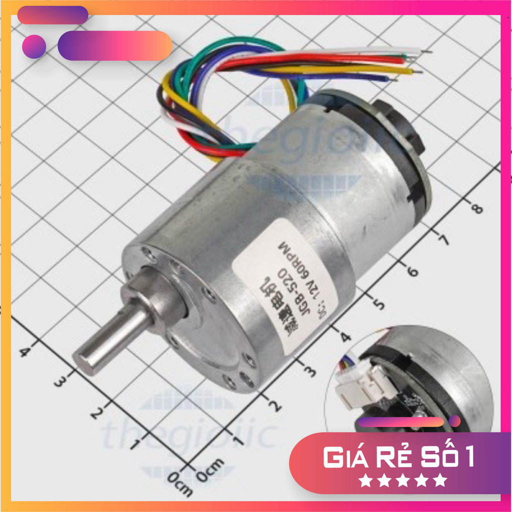 JGB37-520 Động Cơ Giảm Tốc Có Encoder 12VDC, 60 rpm, Trục 6mm Điện Tử Thường Tín