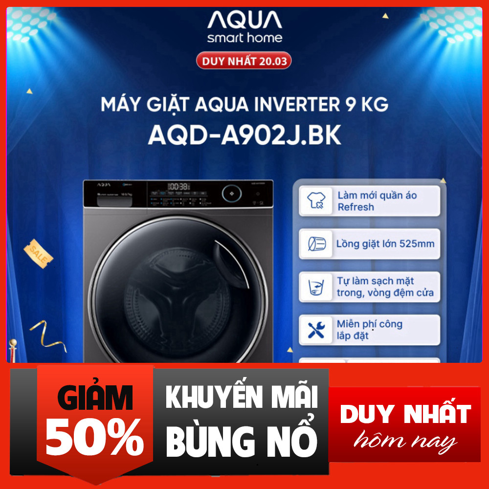 IB đặt hàng  Máy Giặt AQUA AQD-A902J Trước 9kg Cửa Tương Tác Bảo Hành 2 Năm Miễn phí lắp đặt