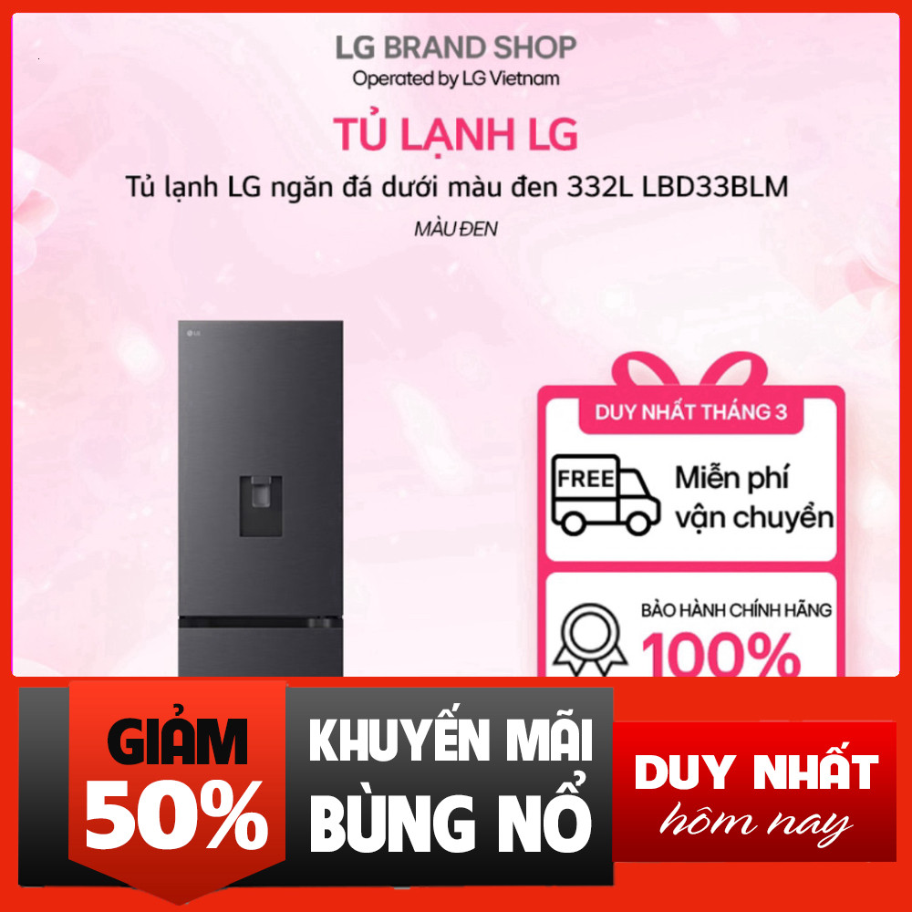 IB đặt hàng  Tủ lạnh LG 332L ngăn đá dưới Model LBD33BLM Màu sơn đen Bền đẹp sang trọng Miễn phí lắp